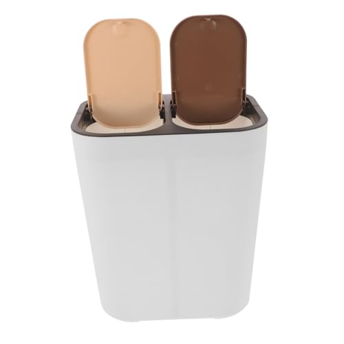 LOORGVEL Doppelter Mülleimer Küche Kunststoff Mülltrennsystem mit Zwei Fächern für Trockenen und Nassen Abfall Kompakter Abfalleimer für Mülltrennung und Recycling Weiß mit Zweifarbiger von LOORGVEL