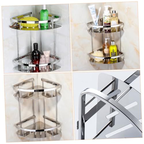 LOORGVEL Edelstahl Eckregal Bad Doppelstöckiges Aufbewahrungsregal Rostfrei Multifunktional Badezimmer Organizer Platzsparend mit Hohlraumablauf von LOORGVEL