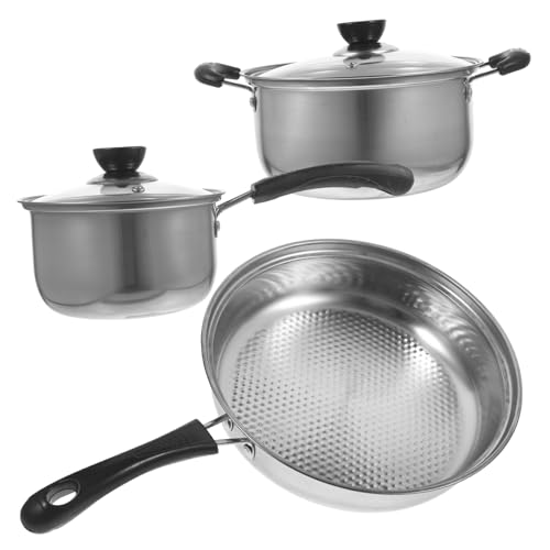 LOORGVEL Edelstahl Küchen Teiliges Topfset mit Deckel Milch und Suppentopf Bratpfanne Kratzfest Vielseitig für Kochen Braten Schmoren Leicht zu Reinigen Langlebig von LOORGVEL