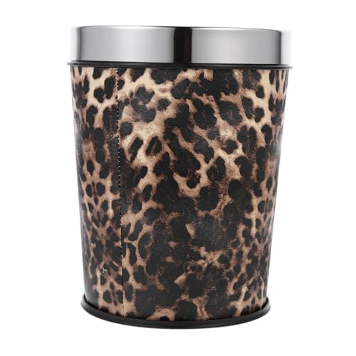 LOORGVEL Edelstahl Mülleimer ohne Deckel Leopard Muster Badezimmer Abfallbehälter Haushalts Papierkorb Wiederverwendbar Umweltfreundlich Dekorativ von LOORGVEL