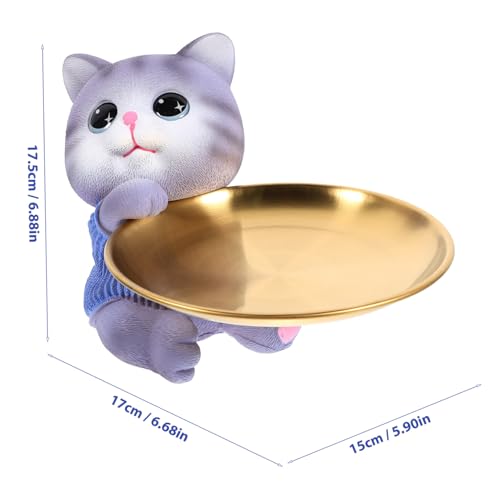 LOORGVEL Edelstahl Serviertablett mit Niedlicher Katzenfigur Multifunktionales Dekotablett für Schmuck Schlüssel und Snacks Elegantes Aufbewahrungstablett für Wohnzimmer und Schlafzimmer von LOORGVEL
