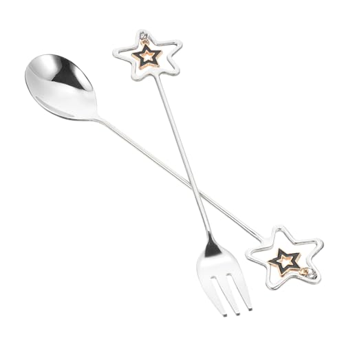LOORGVEL Edelstahl Teiliges Stern Löffel und Gabel Set Herzförmig Poliert Ice Spoons und Eating Spoon Multifunktional für Familie Restaurant Spülmaschinenfest Kreatives Design von LOORGVEL