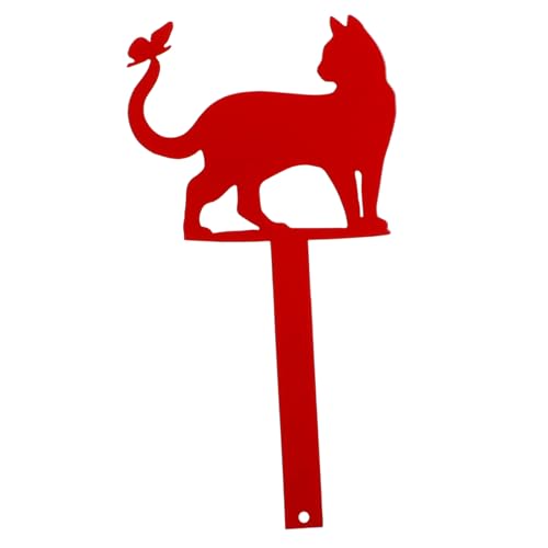 LOORGVEL Eisen Gartenbriefkasten Deko Katze Form Wetterfest Stabiles Gartenstecker Briefkastenflagge Rot Kreative Postkasten Verzierung für Terrasse Außenbereich von LOORGVEL