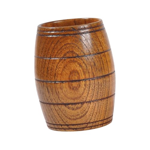 LOORGVEL Fassförmiger Holztrinkbecher aus Natürlichem Holz Handgefertigter Hitzebeständiger Wasser und Kaffeebecher für Zuhause Restaurant Geeignet für Heiße und Kalte Getränke von LOORGVEL