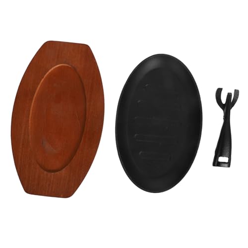 LOORGVEL Gusseisen Grillpfanne mit Holzunterlage Gestreifte Mini Grillplatte für Gleichmäßige Hitzeverteilung Vielseitig für Herd Ofen und Outdoor für Steak und Fajita Grillspaß von LOORGVEL