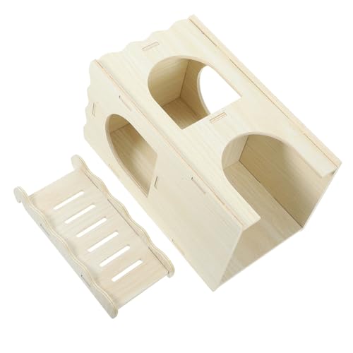 LOORGVEL Hamster Versteck Haus aus Holz mit Rampe Mehrkammeriges Kleintier Nest Robustes Leichtes Häuschen für Hamster und Meerschweinchen Multifunktional für Käfig Zubehör und Spielspaß von LOORGVEL