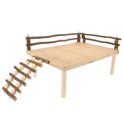 LOORGVEL Hamster spielplattform aus Robustem Holz mit Kletterleiter Vielseitiges Kauspielzeug und Etagenplattform für Hamster Meerschweinchen Chinchillas Bewegung und Geistiger Gesundheit von LOORGVEL