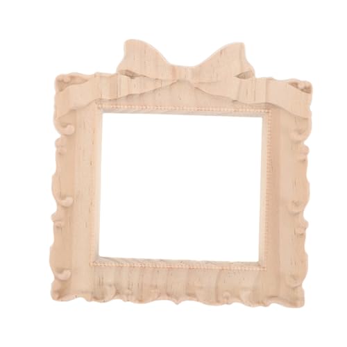 LOORGVEL Handgefertigter Mini Holzrahmen mit Schleifendesign Vintage Holz Bilderrahmen Handgeschnitzter Schleifen-bilderhalter für Tisch und Wand Naturfarbene Holzdeko von LOORGVEL