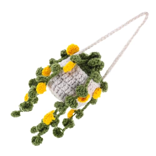 LOORGVEL Handgehäkelter Hängender Pflanzenkorb Auto Dekoration Weißer Korb mit Orangener Blume Kompakte Langlebig als Car Hanging Ornament und Stilvolles Crochet Car Hanging Ornament von LOORGVEL