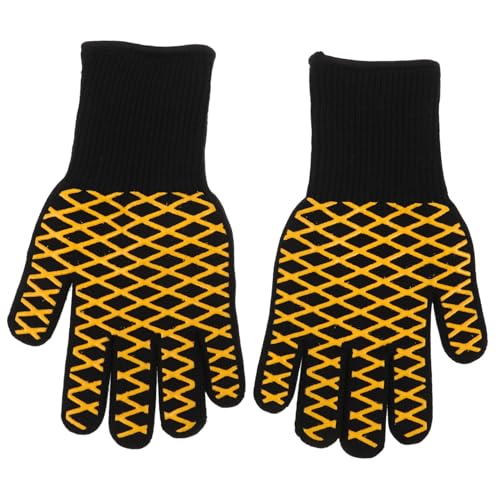 LOORGVEL Hitzebeständige Bbq Handschuhe aus Silikon Rutschfeste Ofenhandschuhe mit Fingern Feuerfeste Grillhandschuhe für Backofen Mikrowelle und Grill Schutzhandschuhe Gelb von LOORGVEL