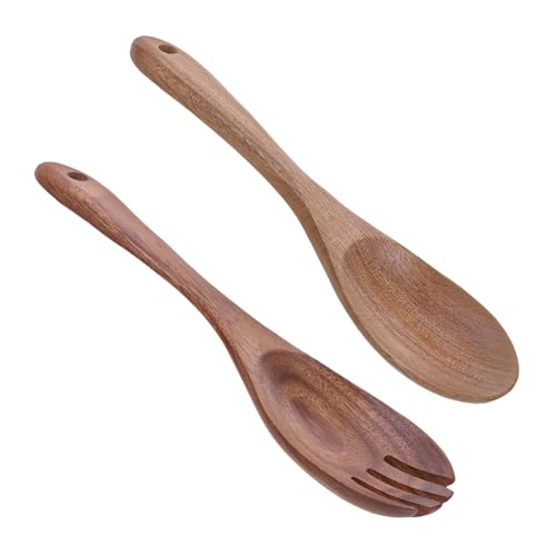 LOORGVEL Holz Salatbesteck Teilig mit Langer Griff Hitzebeständig Kratzfrei Natürlicher Salatgabel und Löffel zum Servieren Mischen und Kochen Schonend für Beschichtetes Kochgeschirr von LOORGVEL