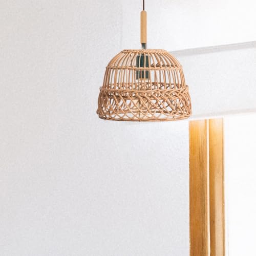 LOORGVEL Imitat Rattan Lampenschirm aus Stabilem PP und Eisen Handgewebter Pendelleuchten Schirm für Deckenlampen und Kronleuchter Rustikaler Chic Lichtzubehör für Bar und Wohnzimmer Øcm von LOORGVEL
