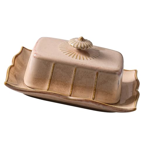 LOORGVEL Keramik Butterplatte mit Deckel Rechteckig Langlebig und Verschleißfest Butterdose für Frische Butter im Kühlschrank Vielseitig für Butter Desserts Snacks für Küche Hotel von LOORGVEL