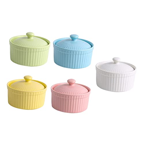 LOORGVEL Keramik Dessertschalen Teilig mit Deckel Hitzebeständige Auflaufformen Backschalen Mikrowellen und Ofenfeste Schüsseln in Bunten Farben für Dip Dessert und Beilagen von LOORGVEL