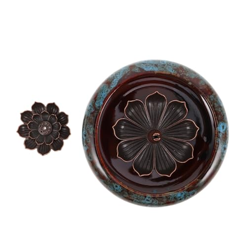 LOORGVEL Keramik Lotus Räucherstäbchenhalter mit Reinem Kupferfuß Minimalistischer Aromatherapie Diffusor für Meditation Yoga Wohnzimmer Schlafzimmer und Büro Zen Design von LOORGVEL