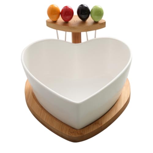LOORGVEL Keramik Obstschale Set mit Salatschüssel und Gabeln Stabiles Tablett mit Rutschfestem Design Stilvolles Haushaltsgeschirr für Obst und Salat Dekorativ und Praktisch für Küche und von LOORGVEL
