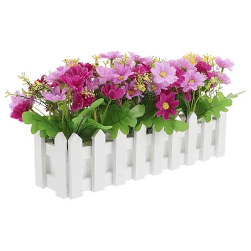 LOORGVEL Künstliche im Topf mit Holzzaun Langlebige Realistische Sommerblumen für Garten Terrasse und Hochzeitstischdekoration Wetterfeste Deko für Draußen und Zuhause von LOORGVEL