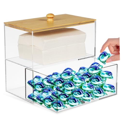 LOORGVEL Laundry Pod Box mit Bambusdeckel Transparenter Wäschesheet und Waschmittelspender Kompakte Aufbewahrungsbox mit Doppelter Facheinteilung für Effiziente Wäscheorganisation im LOORGVEL Laundry Pod Box mit Bambusdeckel Transparenter Wäschesheet und Waschmittelspender Kompakte Aufbewahrungsbox mit Doppelter Facheinteilung für Effiziente Wäscheorganisation im von LOORGVEL