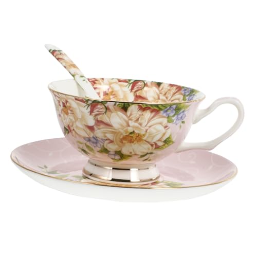 LOORGVEL Porzellan Kaffeetassenset mit Untertasse und Löffel Europäisches Blumenmuster Feines Bone China Glatte Oberfläche Spülmaschinenfest Vielseitig für Kaffee Tee und Getränke LOORGVEL Porzellan Kaffeetassenset mit Untertasse und Löffel Europäisches Blumenmuster Feines Bone China Glatte Oberfläche Spülmaschinenfest Vielseitig für Kaffee Tee und Getränke von LOORGVEL