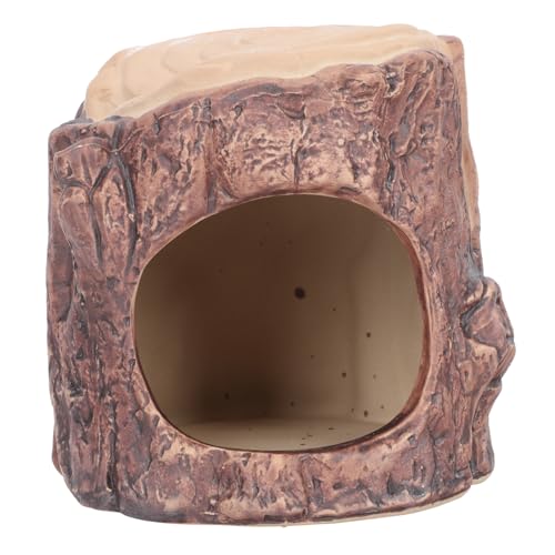 LOORGVEL Praktisches Keramik Hamsterhaus mit Imitat holzdesign Leichter Tragbarer Kleintier Nest für Hamster und Kleine Nager Dekoratives Kühlendes Haustierversteck für Hamsterkäfig und von LOORGVEL