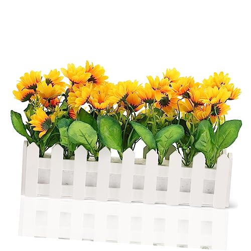 LOORGVEL Realistische Künstliche Sonnenblume im Topf Natürliche Deko für Zuhause Kleine Kompakte Kunstpflanze für Wohnzimmer Büro Pflegeleichte Frische Raumgestaltung von LOORGVEL