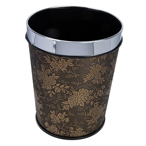 LOORGVEL Retro Stil Müllbehälter ohne Deckel aus mit Goldfarbener Stahlumrandung Praktischer Abfalleimer für Zuhause Umweltfreundlicher und Wiederverwendbarer Papierkorb in Schwarz mit von LOORGVEL