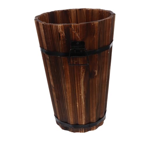 LOORGVEL Rustikaler Holz Mülleimer Runde Form Farmhouse Trash Can Mittelgroßer Papierkorb Für Badezimmer Schlafzimmer Büro Vielseitiger Holzkorb Mit Großem Fassungsvermögen von LOORGVEL