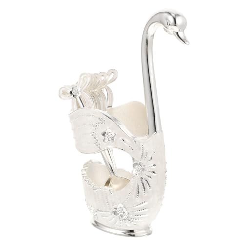 LOORGVEL Swan Löffelhalter aus Metall mit Teiligem Dessertlöffel Eleganter Schwanenlöffel Organizer Langlebiger Besteckhalter für Kaffee Kuchen und Obst Stilvolle Tischdekoration von LOORGVEL