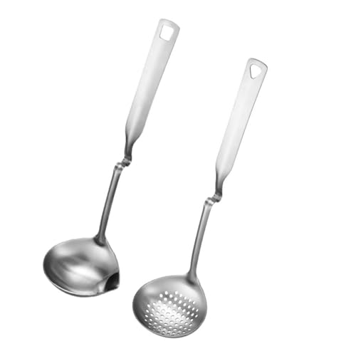 LOORGVEL Teiliges Edelstahl Abseihlöffel und Suppenlöffel mit Langem Griff Hitzebeständig zum Abscheiden von Öl und Servieren mit Aufhängeloch für Einfache Lagerung Küche von LOORGVEL