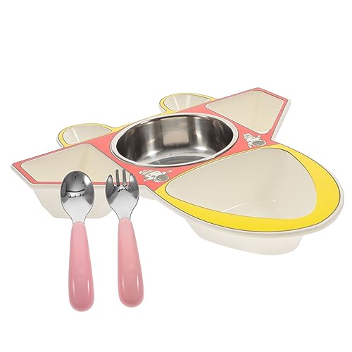 LOORGVEL Teller Set Flugzeugform Geteilter Essensbehälter Robust und Sicher für Camping Picknick und Kindermahlzeiten Leicht zu Reinigen Buntes Cartoon Design von LOORGVEL