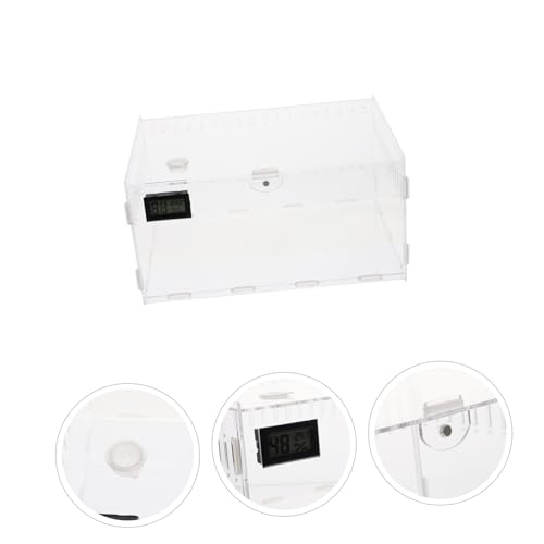 LOORGVEL Transparente Reptilienbox aus Acryl mit Temperatur Feuchtigkeitsmesser Tragbarer Terrarium zuchtkasten für Schlangen Geckos Spinnen Robust und Durchsichtig für Heimtierhaltung von LOORGVEL