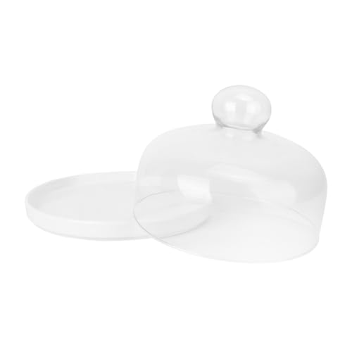 LOORGVEL Transparente Tortenhaube mit Weißem Rundem Food Tray Bpa Freies Glas Hitzebeständig Staubdicht Hoher Rand Lebensmittelecht Spülmaschinenfest von LOORGVEL