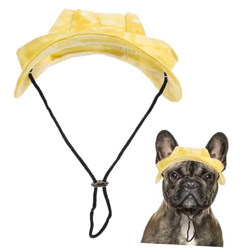 LOORGVEL Verstellbare Hunde Baseballmütze mit Ohrlöchern Atmungsaktiver Gelber Sonnenschutz für Welpen Baumwoll Haustierhut für Outdoor Spiele und Sicheren von LOORGVEL