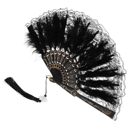 LOORGVEL Vintage Spitzen Federfächer Faltbarer Handventilator Eleganter Damenschmuck für Hochzeit Party Tanz Show Bühnenauftritt LOORGVEL Vintage Spitzen Federfächer Faltbarer Handventilator Eleganter Damenschmuck für Hochzeit Party Tanz Show Bühnenauftritt von LOORGVEL