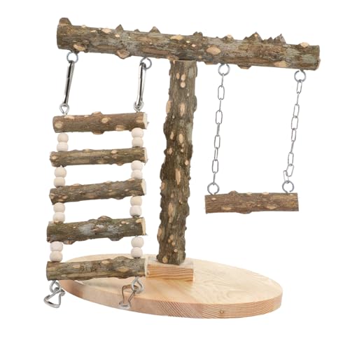 LOORGVEL Vogelspielstand aus Holz mit Kletterleiter und Schaukel Mehrschichtiges Papageienspielgerät für Wellensittiche Nymphensittiche und Kleine Papageien Robust und Widerstandsfähig von LOORGVEL