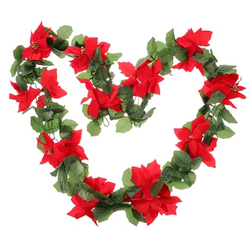 LOORGVEL Weihnachtsblumen Deko Rattan Girlande Biegsam Naturgetreue Poinsettia Simulation für Baum Treppe Garten Festliche Weihnachtsdeko von LOORGVEL