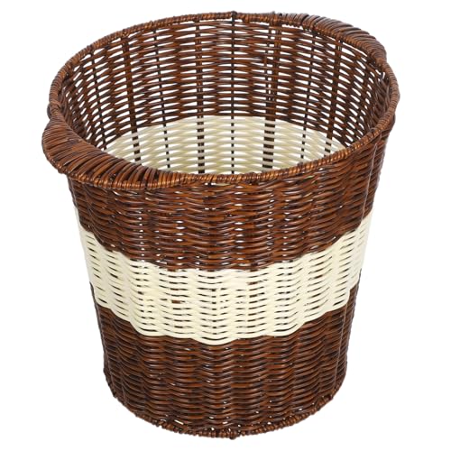 LOORGVEL Woven Office Waste Basket Handgefertigt Imitation Rattan Design Robuster Papierkorb Für Schlafzimmer Und Arbeitsbereiche Atmungsaktiv Geruchsarm Großzügig von LOORGVEL