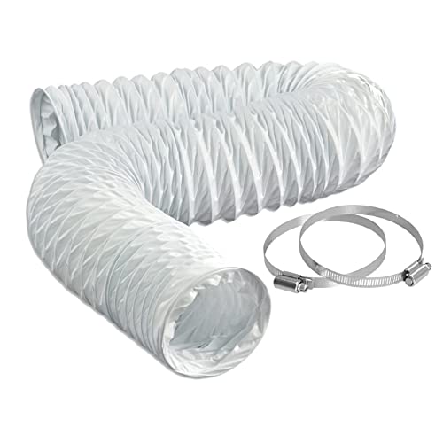 LOOTICH Flexrohr Ø 204mm Länge 2,5m Weiß PVC Abluftschlauch Flexibel Luftleitungen Rohr Flexschlauch für Klimaanlagen Wäschetrockner Abzugshaube mit 2 Schlauchschelle Edelstahl von LOOTICH