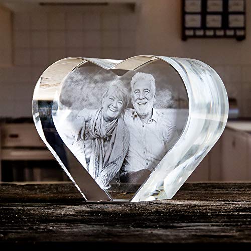 LOOXIS Personalisiertes 2D Laser-Foto vom eigenen Bild, in Glas-Herz gelasert – Geschenk-Idee zu Weihnachten, Geburtstag, Hochzeitstag, Frauen und Männer – XL von LOOXIS