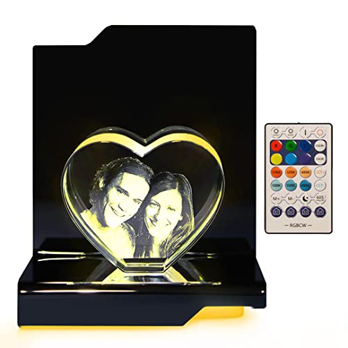 LOOXIS Personalisiertes 3D Laser-Foto vom eigenen Bild in Glas-Herz gelasert – 65 x 80 x 35 mm, Hologramm – Geschenkidee Männer, Frauen, Valentinstag, Hochzeitstag – Herz M, inkl. Leuchtsockel von LOOXIS
