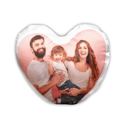 LOOXIS Personalisiertes Herz-Kissen mit Foto & Text Bedruckt, selbst gestalten – 44x40 cm, Weiß - Geschenkidee Männer und Frauen, Jahrestag, Geburtstag, Valentinstag – Satinierte Oberfläche von LOOXIS