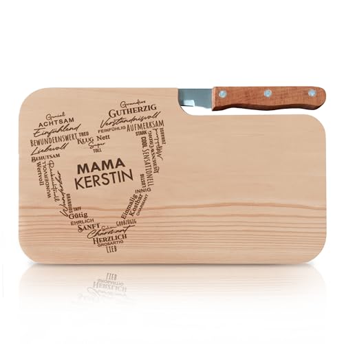 LOOXIS Personalisiertes Frühstücksbrettchen inkl. Messer, mit Namen, Text & Motiv graviert – 26x15 cm, Erlenholz, Vesperbrett – Geschenkidee Frauen, Mama, Muttertag – Mama Motiv 1 von LOOXIS