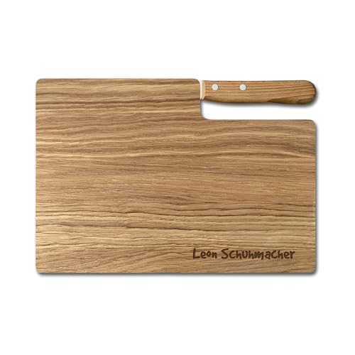 LOOXIS Personalisiertes Premium Frühstücksbrettchen mit Buckelsmesser, Wunsch-Name oder Text graviert – Geschenk-Idee für Frauen und Männer – Eichen-Holz, Schneide- Vesperbrett, 26x15cm von LOOXIS