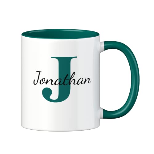 LOOXIS Personalisierte Tasse mit Namen bedruckt – 325 ml, Keramik, versch. Farben, Kalligraphie – Geschenkidee Männer, Frauen, Jahrestag, Geburtstag, Muttertag – Dunkelgrün von LOOXIS