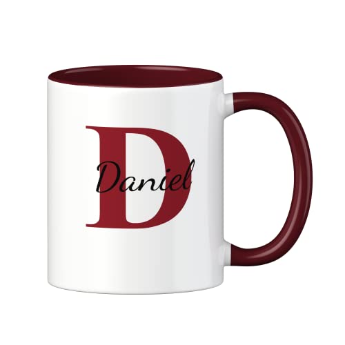 LOOXIS Personalisierte Tasse mit Namen bedruckt – 325 ml, Keramik, versch. Farben, Kalligraphie – Geschenkidee Männer, Frauen, Jahrestag, Geburtstag, Muttertag – Dunkelrot von LOOXIS