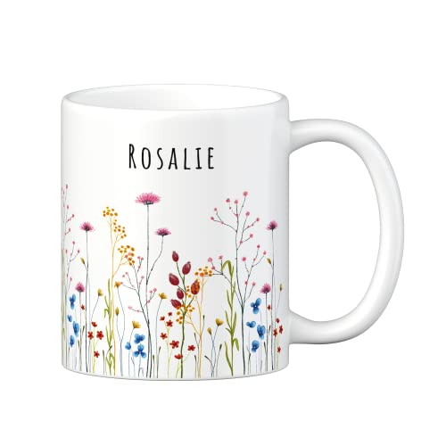 LOOXIS Personalisierte Tasse mit Namen, Text & Motiv bedruckt – 325ml, Keramik, versch. Farben – Geschenkidee Männer, Frauen, Jahrestag, Valentinstag, Geburtstag – Blumen von LOOXIS