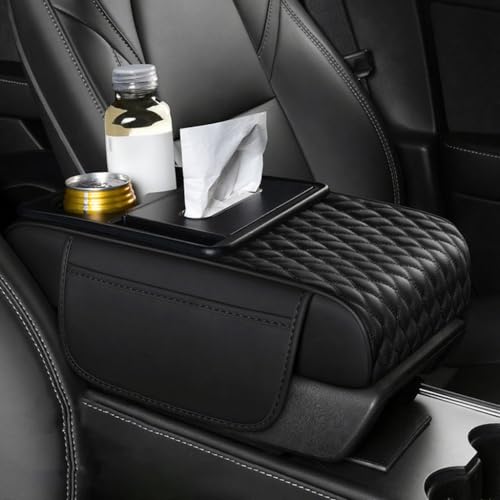 LOPAMCGH Auto Armlehnenkissen für Ford B-MAX C-MAX S-MAX KA Edge Mustang, PU Leder Mittelarmlehne Auflage mit Getränkehalter & Seitentaschen, Universal Auto Mittelkonsolen Armlehne Kissen,A Black von LOPAMCGH