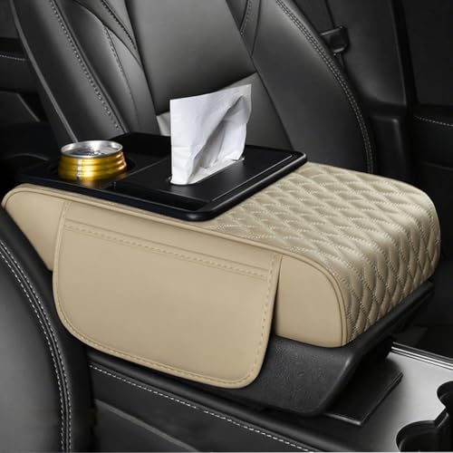 LOPAMCGH Auto Armlehnenkissen für Jaguar XE XF XJ E-Pace F-Type F-Pace I-Pace, PU Leder Mittelarmlehne Auflage mit Getränkehalter & Seitentaschen, Universal Auto Mittelkonsolen Armlehne Kissen von LOPAMCGH