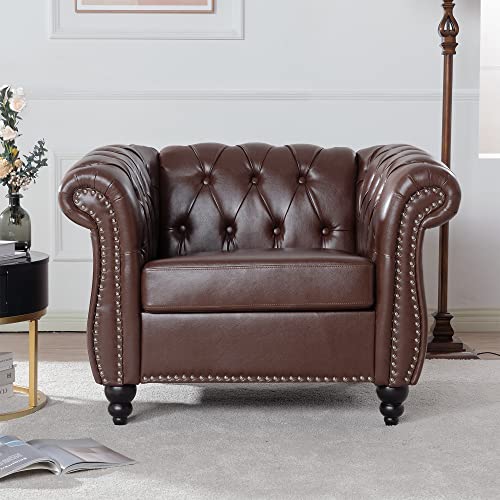 LOPOO 1-Sitzer-Sofa für Wohnzimmer, PU-Leder mit Taschenfedern, Dunkelbraun, leicht zu reinigen von LOPOO
