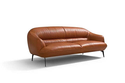 LOPOO Bequeme Sitzgelegenheit mit Cognac-Ledersofa, enges Rücken- und Sitzkissen-Design, schlanke Metallbeine für Wohnzimmer von LOPOO